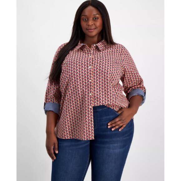 Tommy Hilfiger Women's T-Bar Utility Button Down Shirt Multicolor 2X NWT, $80 - Picture 1 of 5